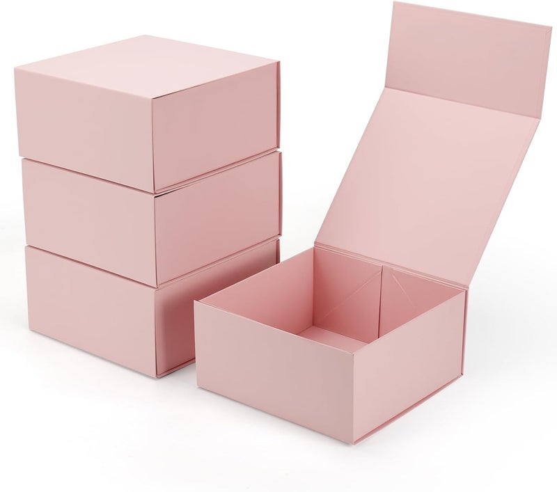 Ditwis 4 Pack 8x8x4 Inches Gift Boxes with Magnetic Closure Lids, Pink Magnetic Box for Wedding, Groomsmen Bridesmaid Proposal, Birthdays, Mother's Day - Image 1